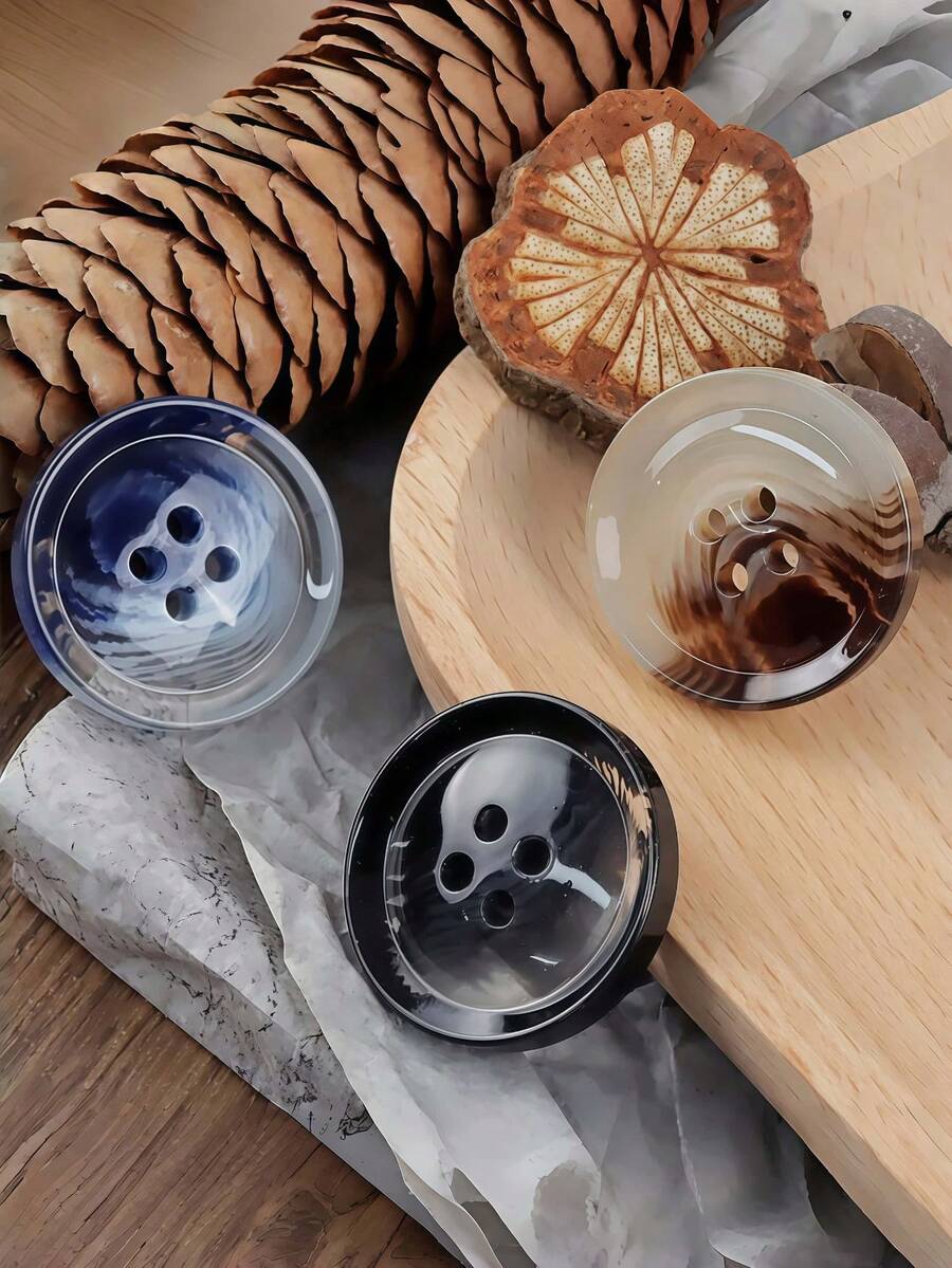 Bộ 10 nút nhựa, thiết kế màu nước hỗn hợp, nhiều kích cỡ, phụ kiện thời trang cao cấp, thích hợp cho đồ thủ công DIY, may vá và nâng cấp áo khoác, bộ vest, áo khoác, áo len, áo khoác trench coat, nút tròn 4 lỗ - Nhiều màu - Xem 1