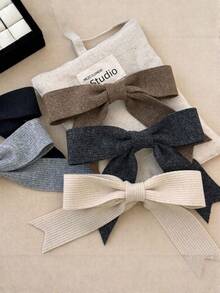 4/3pcs Girls Knitted Striped Bow Hairpins, Black Beige Brown, Versatile, Suitable For Daily Use, Clothing Accessories Claw Clip Hairpins, School Supplies - Multicolor - View 3