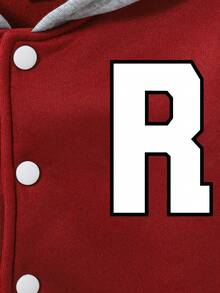 青少年男孩撞色拼接前扣字母印花连帽衫和裤子休闲套装