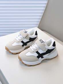 1 Pair Kids Sports Shoes, Boys' Breathable Casual Sneakers, Girls' Soft Bottom Chunky Sneakers, Running Shoes - Black and White - View 4