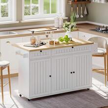 Kitchen Island With Folding Countertop, Kitchen Cabinet With 6 Adjustable Wheels, With Shelf, Door Organizer, 2 Large Drawers And Cabinet, Black, 137 X 89.5 X 45 - 自然色+白色+MDF+歐式 - 查看 11