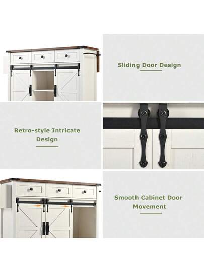 Kitchen Isl Serving Cart Countertop, Cabinet, Trolley, Food Four Doors Two Drawers, Wood Finish view 2