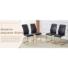 Black PU Dining Chair In Nordic Style (Four Chairs Inside A Box) - With Mesh Stitching Design, Shiny Silver Metal Legs And Non-Slip Feet, Simple Versatility. - Black+Gold + Metal + PU Leather + Set Of 4 - View 3