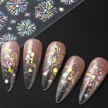 1pc Self-Adhesive Firework Nail Stickers - Glittering 3D Firework Slides, Self-Illuminating Effect (No Glue Required), Suitable For New Year's, Christmas, Parties - Temporary DIY Nail Art Decals For Hands, Nails, And Toes - Glossy Plastic Finish - 1個 - 查看 4