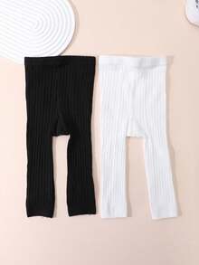 2pcs Black & White Children's Leggings, Snug Fit Ankle-Length Pants, Dance Tights - Multicolor - View 4
