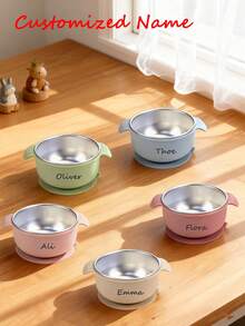 Stainless Steel Bowl, Baby Food Bowl, Silicone Double Handles, Anti-Scald And Anti-Drop, Customizable Name - Multicolor - View 3