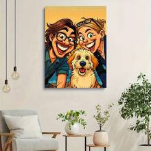 个性化卡通肖像 - 趣味家庭、情侣、朋友帆布墙画，万圣节和圣诞节独特礼物，油画，帆布框画，室内使用，完美适用于客厅、卧室、厨房、浴室、家庭办公室 - 彩色 - 查看 4