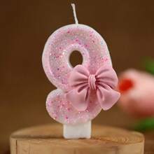 蝴蝶结装饰 0-9 数字蜡烛，升级硬盒包装，生日蛋糕装饰派对氛围用品，浪漫派对用品，单身派对，生日蛋糕装饰烘焙创意数字生日蜡烛蛋糕装饰蜡烛 DIY 手工制作，适用于生日派对、毕业派对、父亲节、母亲节、情人节、派对用品 - 粉色 - 查看 12