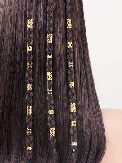 100pcs Gold Color Hair Accessories Set, Golden Hair Decorations With Assorted Patterns, Elegant Millennium Women & Girls Hair Rings/Clips