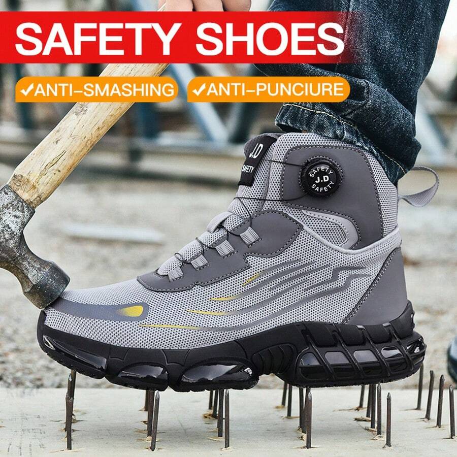 2025新款黑色高帮网面旋转纽扣男女通用户外运动鞋，透气网面鞋面，四季皆宜，大码尺码