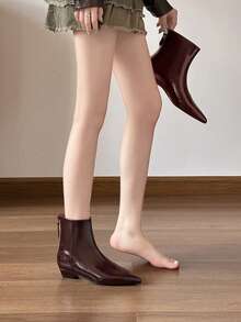 Qiluyuan Women's Fashion Boots, New Autumn/Winter Short Boots, Western Style Side Zipper, Office Solid Color Pointed Toe Mid Chunky Heel Slim Boots, Work Shoes, Date Night Stylish Ankle Booties