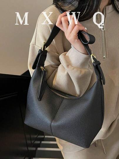 1 件小众设计柔软 PU 纯色时尚简约百搭单肩包，迷你腋下包手提包女士