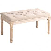 HOMCOM Vintage Buttoned Upholstered Bench, Linen Look, Up To 120 Kg Load Capacity, 80x40x43 Cm, Beige, For Hallway And Living Room - 1 - 查看 12