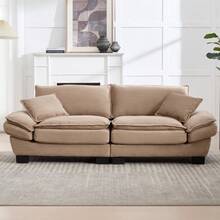 A Modern And Simple Double Sofa With A Feather Bed That Has Enough Cushioning, Cozy Yet Spacious In The Living Room/Bedroom/Office, Beige. - Khaki + Velvet + 2 Seat + Foam - View 11