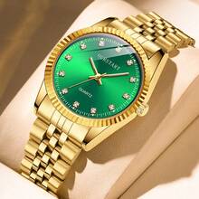 GUANQIN 男士金色腕表，镶钻表盘，耐磨不锈钢表带，时尚商务奢华运动经典简约休闲机械风格，男士自动石英表，适合父亲节、学生、节日、约会、商务、日常佩戴、送礼等场合。 - 金色 - 查看 6