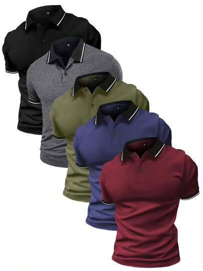 5 Pieces Of Men's Golf Clothing POLO Shirt Short Sleeve T-Shirt Polo Shirt Sports Leisure Outdoor Sports Polo Shirt Herren Polo Herren Herren Tshirt Solid Color All-Match Classic Color Fitness Training Clothing Basketball Football Rugby Golf Clothing Summer