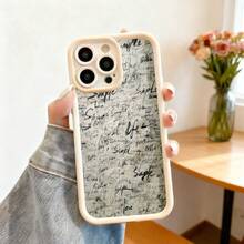 Cubierta de teléfono con borde protector color gris oscuro diseño de escritura manuscrita en tonos beige y negro para uso diario y estilo urbano - Blanco - Ver 2
