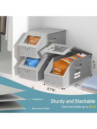 2pcs Foldable Hat Storage Box With Transparent Cover, Can Store Baseball Caps, Denim Hats, Stackable Transparent Hat Organizer Box, Holds Up To 28 Hats, Grey