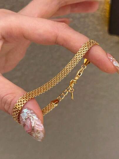 不锈钢精巧编织网状手链 女士粗金链时尚手链 男士饰品 女士礼物