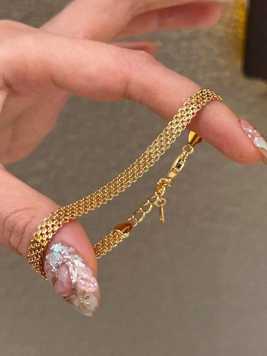 不锈钢精巧编织网状手链 女士粗金链时尚手链 男士饰品 女士礼物