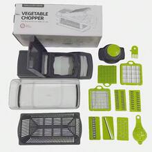 Set di utensili da cucina multifunzionali 14-in-1, include tritatutto manuale per verdure, affettatrice per frutta, grattugia per alimenti, tritatutto per cipolle e grattugia per patate con contenitore, ottimo per grigliate e cottura all'aperto