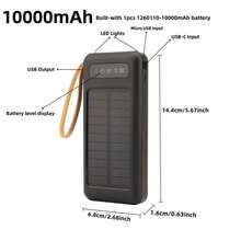 快充整合線便攜式電源 10000mAh 5W 慢充多功能太陽能板行動電源，大容量可充電便攜式手機充電器，內建 4 合 1 可拆卸線，4 種模式超亮手電筒，戶外旅行必備電池組，隱藏式手機支架，陣亡將士紀念日，畢業季 - 白色 - 查看 8