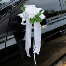 Ramos de flores de boda para novias, rosas artificiales con hojas y cintas para decoración de bodas y hogar. - Blanco - Ver 2