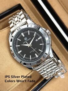 Pablo Raez 1pc Stainless Steel Men's Watch Black Luxury Man Wristwatches Business Male Luminous Date Calendar Display Original Charming Wristwatches Glow In The Dark Hours Top Brand New AAA Fashion Fashion Watch 50M - 銀色 - 查看 9