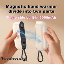 Winter USB Rechargeable Magnetic Detachable Hand Warmer, 2-In-1 Mini Portable, Protective Material, Display Battery Level & Mode, Single Unit With 3000mAh Battery, Super Long Lasting - 黑色 - 查看 4
