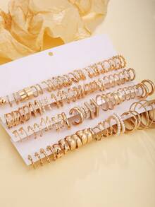 48-12pcs Gold Elegant Women's Earring Set, Thick Yet Lightweight Hoop Earrings, Jewelry Gift, Versatile Daily Wear, Holiday Gift - Gold - View 4