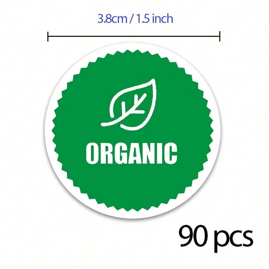 90pcs Organic Stickers, 1.5 Inch Organic Food Rotational Labels, Round Dot Organic Stickers, Green Marking, ORGANIC Marking