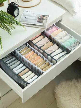 1 Set Of 3/1 Pieces, Mesh Underwear Storage Box, Separated Storage Box With Multiple Compartments, Durable Plastic Drawer Storage Box, Wardrobe Efficient Storage, Foldable Underwear Storage Bag, Christmas Gift, Decorative Home Storage