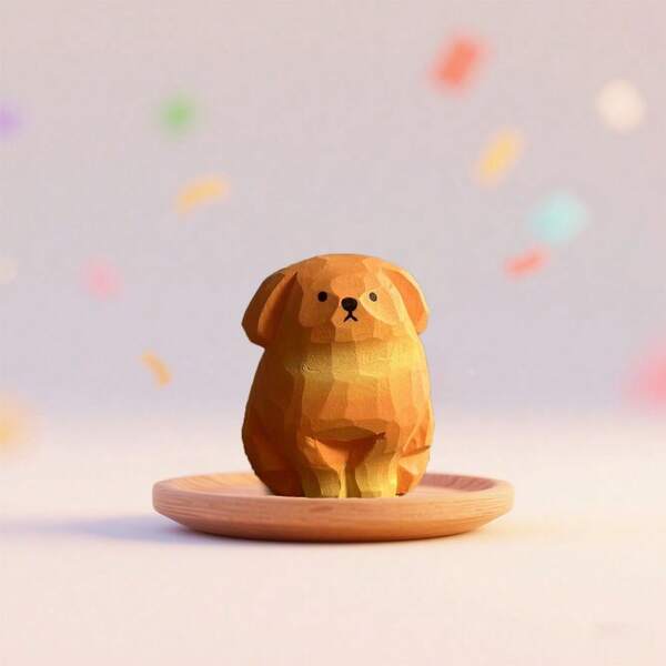 Original Handmade Charming Wooden Carving Golden Retriever Yellow Dog Figurine Decor Cute Ornament For Handcrafted Dog Mini Thing Decor Home Desktop Decoration Pet Birthday Gifts Graduation
