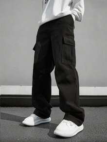 2pcs Casual Cargo Pants For Teenage Boys, With Large Pockets, Suitable For Spring And Autumn - Navy Blue - View 3