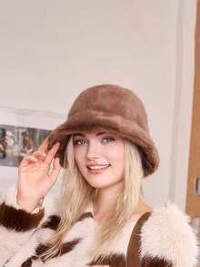 Classic Autumn/Winter New Solid Color Faux Sherpa Fluffy Hat, Women's Cute Bear Ear Cartoon Outdoor Stylish Warm Thick Baseball Cap, Casual, Party, Street, Polyester Embroidery Decor, Suitable For All Seasons