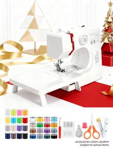 Various Stitches Electric Compact Overlock Sewing Machine With Sewing Accessories(Accessories Colors Random), Extension Table/Base Dual Mode Design, Adjustable Stitch Length, With Night Light, Dual Speed Adjustment, Suitable For Home Apparel, Curtain Pillows, Doll Accessories, Pet Clothing Repair