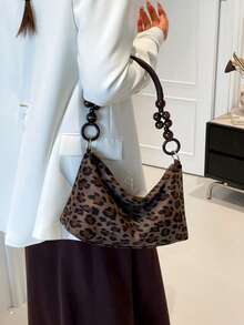 Sac de téléphone imprimé léopard , nouveau sac pour femme de vache mat, sac bandoulière polyvalent rétro haut de gamme en véritab - Café - Voir 3