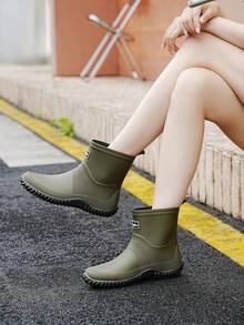 1 Pair Men's Short Waterproof Rain Boots, Outdoor Fishing Rubber Shoes, Classic Solid Color Garden Work Water Shoes, Military Green Rain Boots - Army Green - View 2