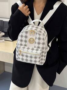 时尚休闲新款经典女士双肩包小容量两用皮革牛津手提包 - 白色 - 查看 4