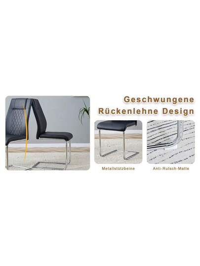 Zwart PU Dining Stoel In Nordic (Four Chairs Inside Box) Mesh Stitching Shiny Zilver Metal Legs Non Slip Feet, Versatility. view 2