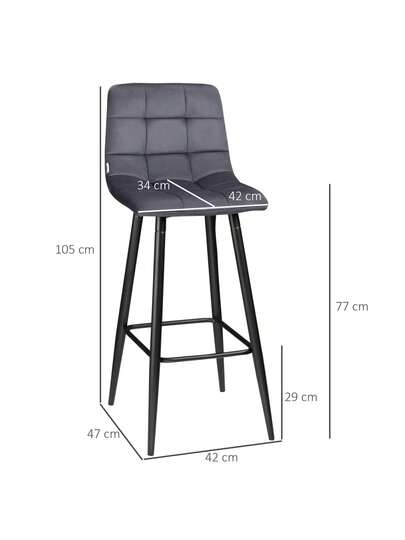 Set Of Bar Stools The Kitchen, Moderne Fluwelen Upholstery Non Slip Steel Legs, Supports Up To 120 Kg, 42 47 105 Cm, Grijs view 8