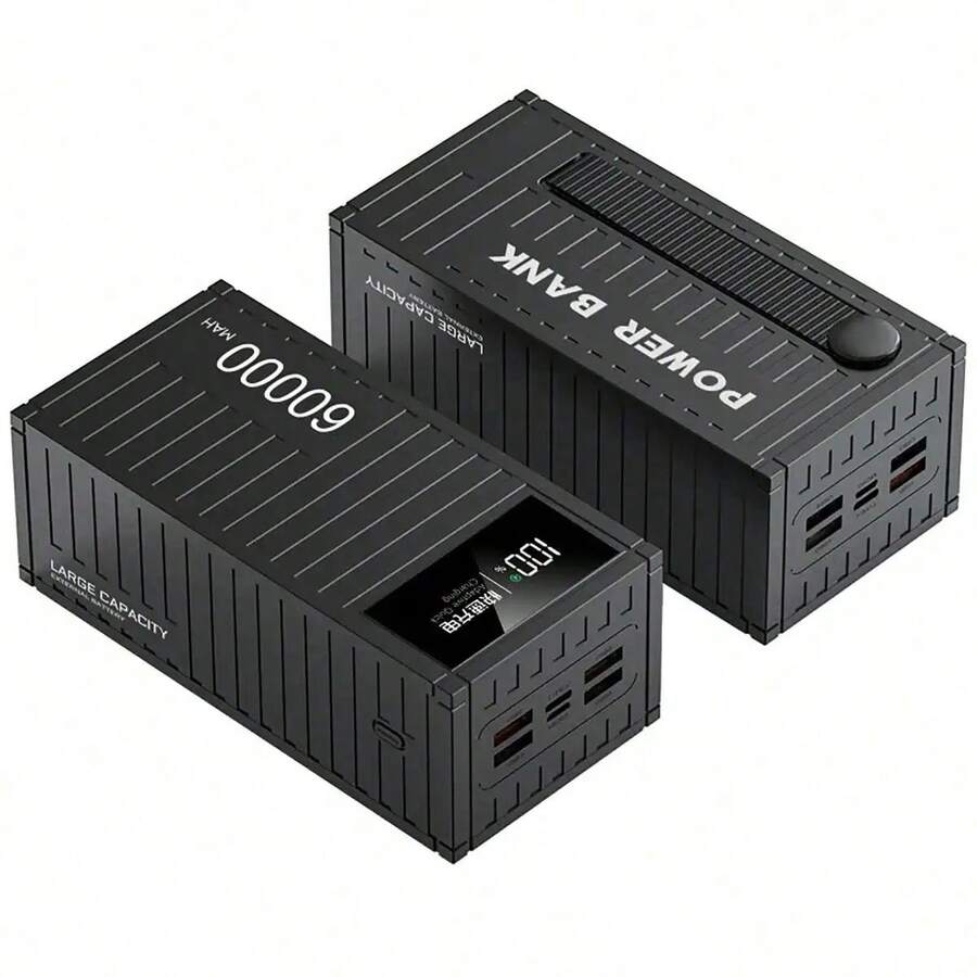 60000mAh Portable Power Bank With Fast Charging, LED Digital Display And 4 USB Outputs For IPhone And Android - Black - View 1