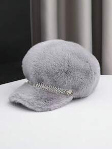 1pc Autumn/Winter New Newsboy Cap, Women's Winter Wear, Faux Mink Fur Octagonal Hat, Beret, High-End Fashionable Warm Ear Protection Headwear - A - View 12
