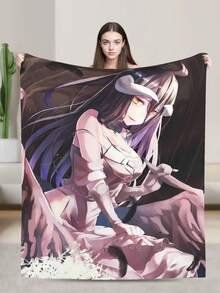 Overlord Albedo Anime Flannel Blanket For Girls Boys Anime Gifts Throw Blanket Cozy Plush Flannel Fleece Print Blankets Double-Layer Blanket Lightweight Fuzzy For Bed Decor - Black - View 1