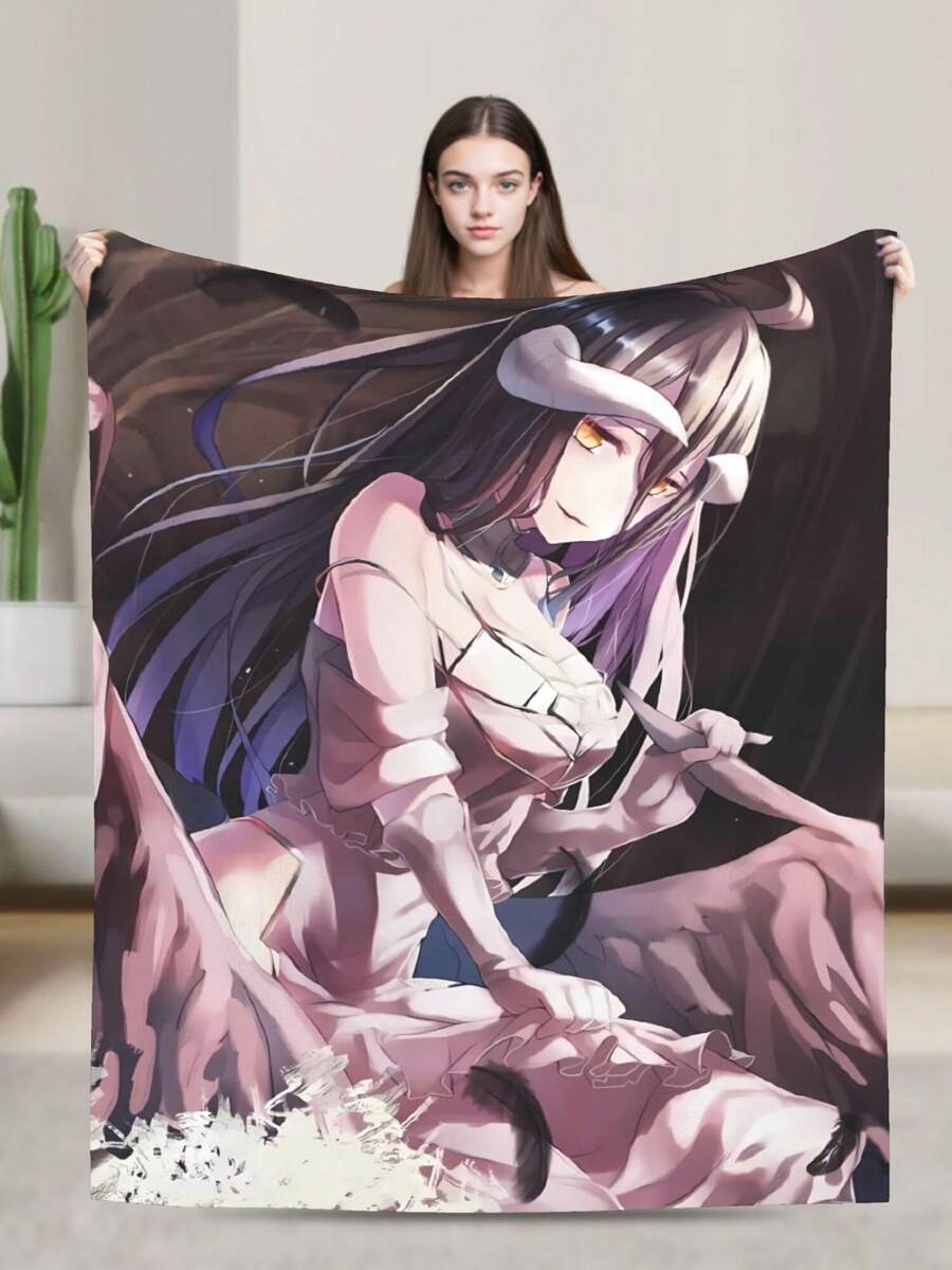 Overlord Albedo Anime Flannel Blanket For Girls Boys Anime Gifts Throw Blanket Cozy Plush Flannel Fleece Print Blankets Double-Layer Blanket Lightweight Fuzzy For Bed Decor - Black - View 1
