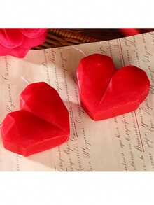 3件套红色心形蜡烛，1支香氛蜡烛，无烟蜡烛，礼品，纪念品，装饰蜡烛，婚礼装饰，情人节装饰，氛围蜡烛，家居装饰 - 彩色 - 查看 3