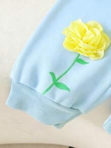 2 Stücke/Set Mädchen Lässig Blumen Muster Sweatshirt + passende Hose, Outfit für Kleine Mädchen