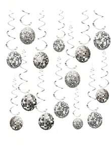 12Pcs Disco Ball Decorations, Disco Party Decor 70s Disco Ball Hanging Swirls Disco Party Hanging Streamer Silver Ceiling Decor For Retro Disco Fever Party Birthday Party Favors Supplies,Summer Hawaiian Party Decorations - Multicolor - View 2