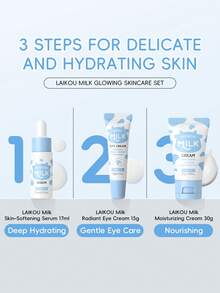 LAIKOU 1 Set Laikke Anti-Oxidant Milk Radiance Skincare Set, 3 Pieces17ml Pore Minimizing Serum + 15g Anti-Wrinkle Eye Cream + 30g Moisturizing Cream), Suitable For All Skin Types, Essential For Travel, Camping, Hiking, Outdoor Activities, Great Mother's Day Gift For Mom - 3-piece Set - View 6