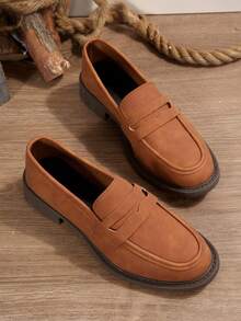 秋冬新款女士乐福鞋，复古学院风小皮鞋，棕色鞋，浅口学生鞋，一脚蹬女鞋，女士平底鞋，四季休闲通勤鞋 - 棕色 - 查看 7